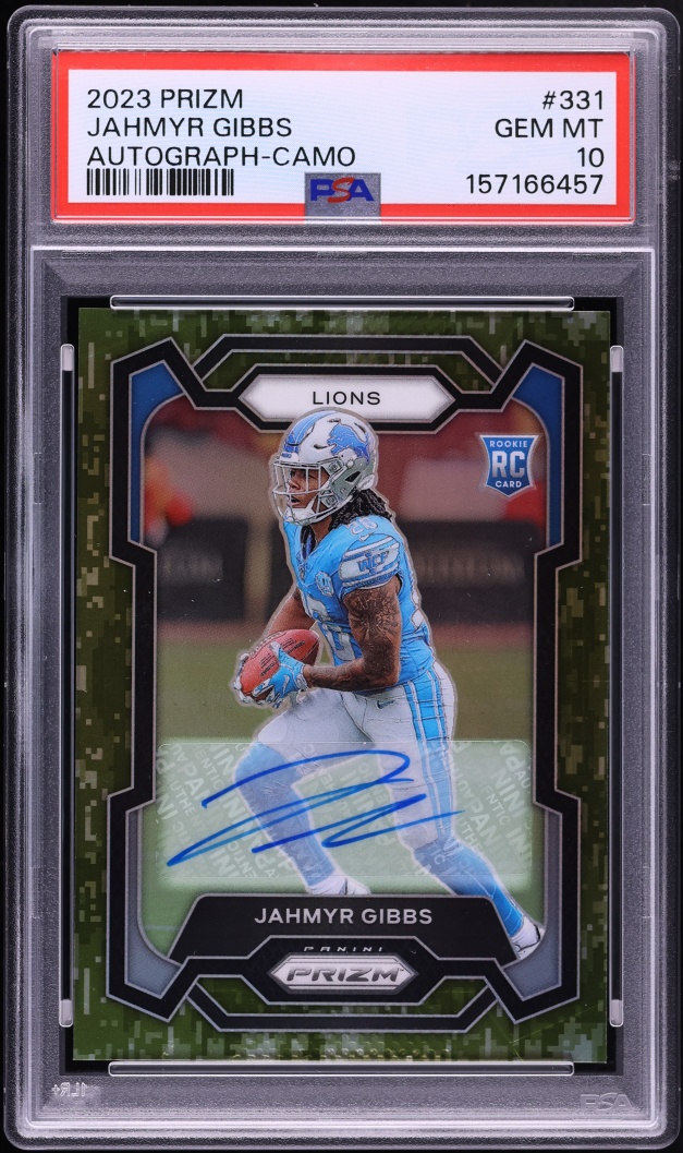 2023 Panini Prizm Camo Jahmyr Gibbs ROOKIE AUTO /25 #331 PSA 10 GEM MINT
