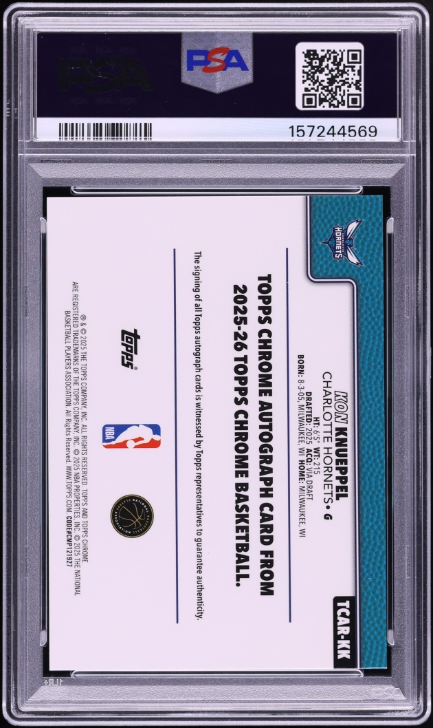 2025 Topps Chrome Kon Knueppel ROOKIE AUTO #TCAR-KK PSA 10 GEM MINT