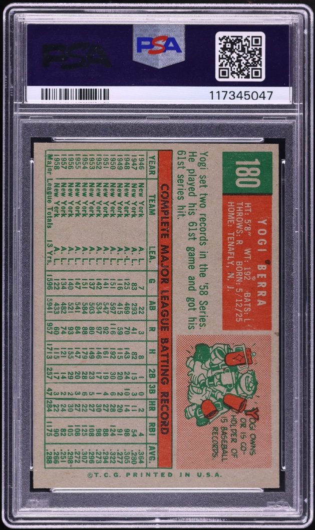 1959 Topps Yogi Berra #180 PSA 7 NRMT