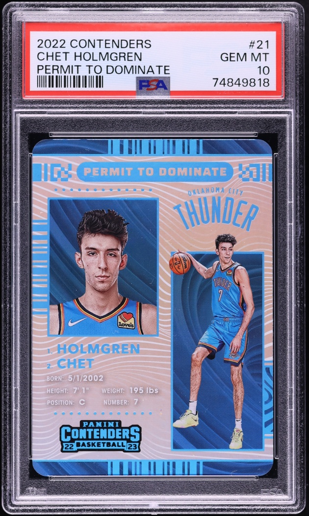 2022 Panini Contenders Permit To Dominate Chet Holmgren ROOKIE #21 PSA 10 GEM MINT