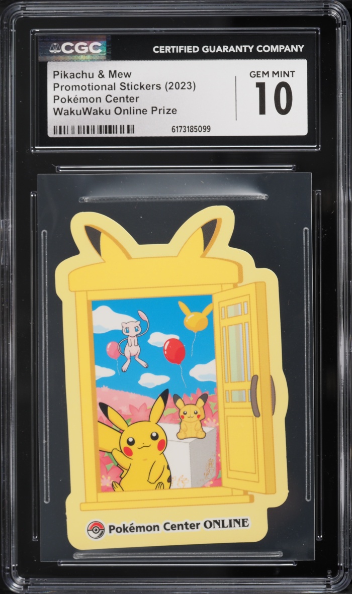 2023 Pokemon Japanese Promo Stickers Center WakuWaku Online Prize Pikachu & Mew CGC 10 GEM MINT