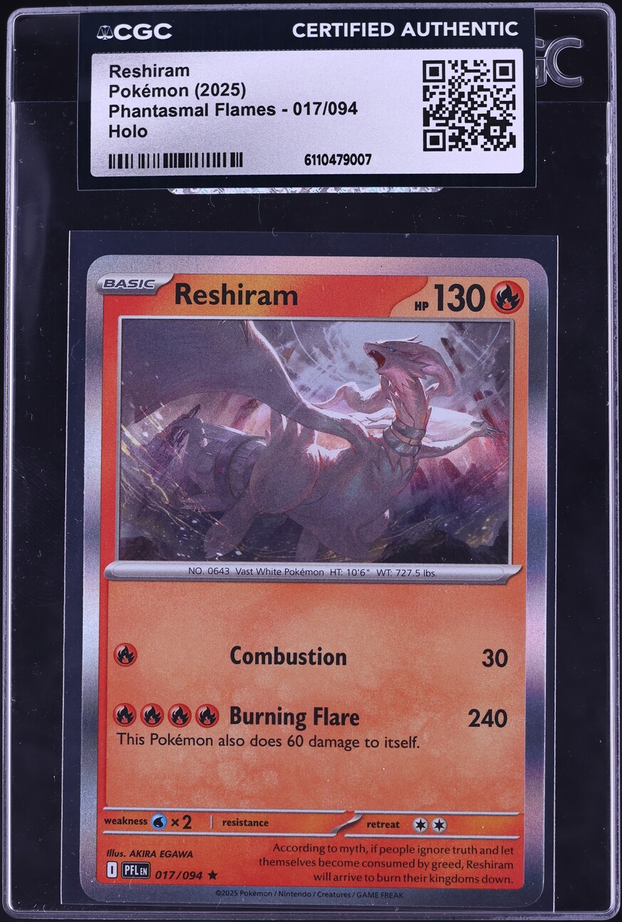 2025 Pokemon Mega Evolution Phantasmal Flames Holo Reshiram #17 CGC AUTH