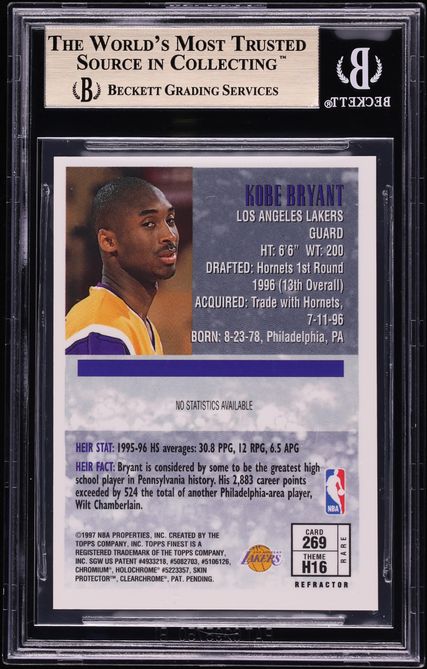 1996 Finest Gold Refractor Kobe Bryant ROOKIE #269 BGS 9.5 GEM MINT