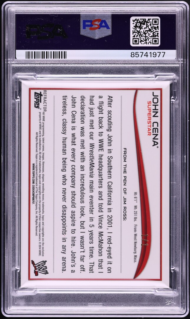 2014 Topps Chrome WWE Superstar Superfractor John Cena PATCH 1/1 PSA 10 GEM MINT