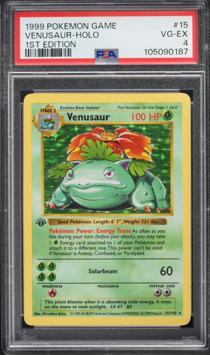 1999 Pokemon Base Set Shadowless 1st Edition Holo Venusaur #15 PSA 4 VGEX