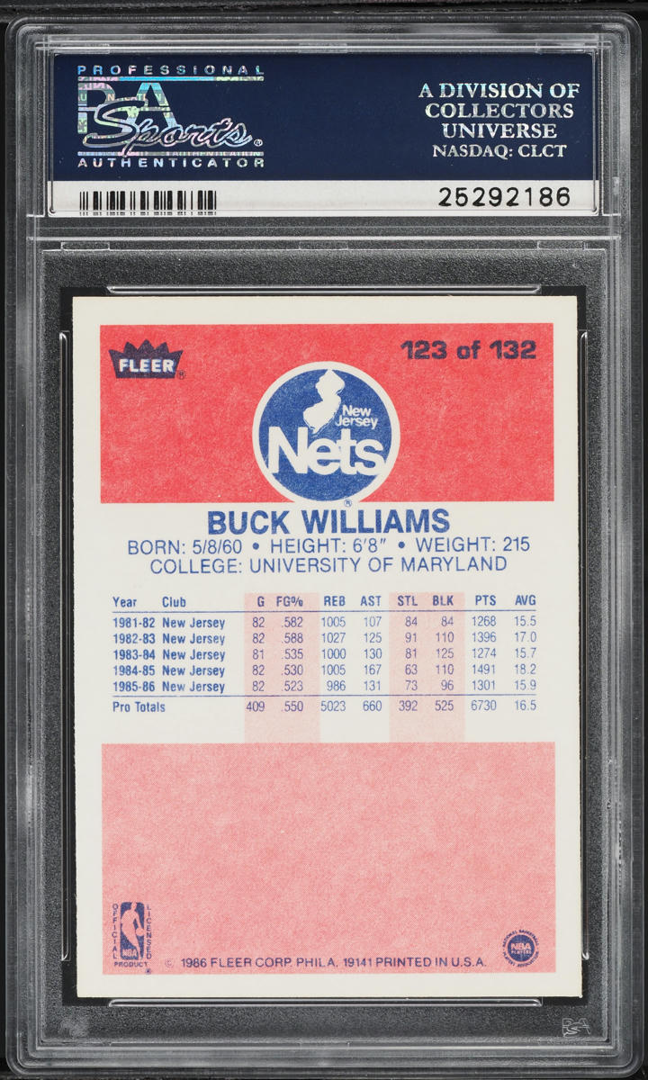 1986 Fleer Basketball Buck Williams #123 PSA 10 GEM MINT