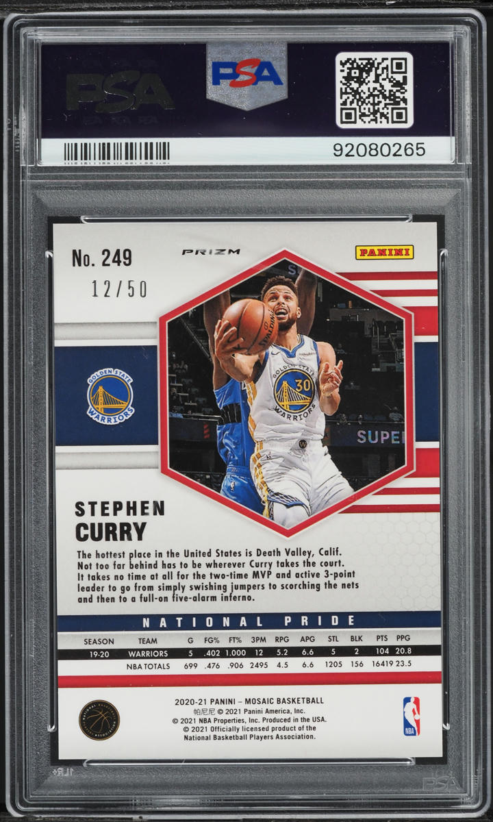 2020 Panini Mosaic Fast Break Purple Stephen Curry /50 #249 PSA 10 GEM MINT