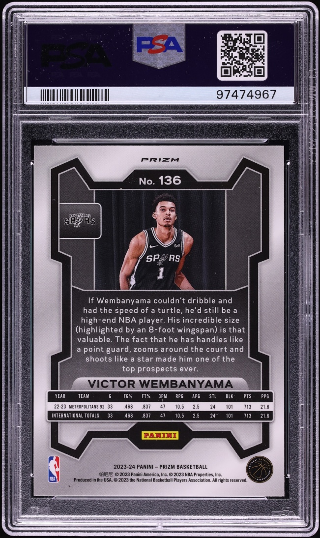 2023 Panini Prizm Silver Victor Wembanyama ROOKIE #136 PSA 10 GEM MINT