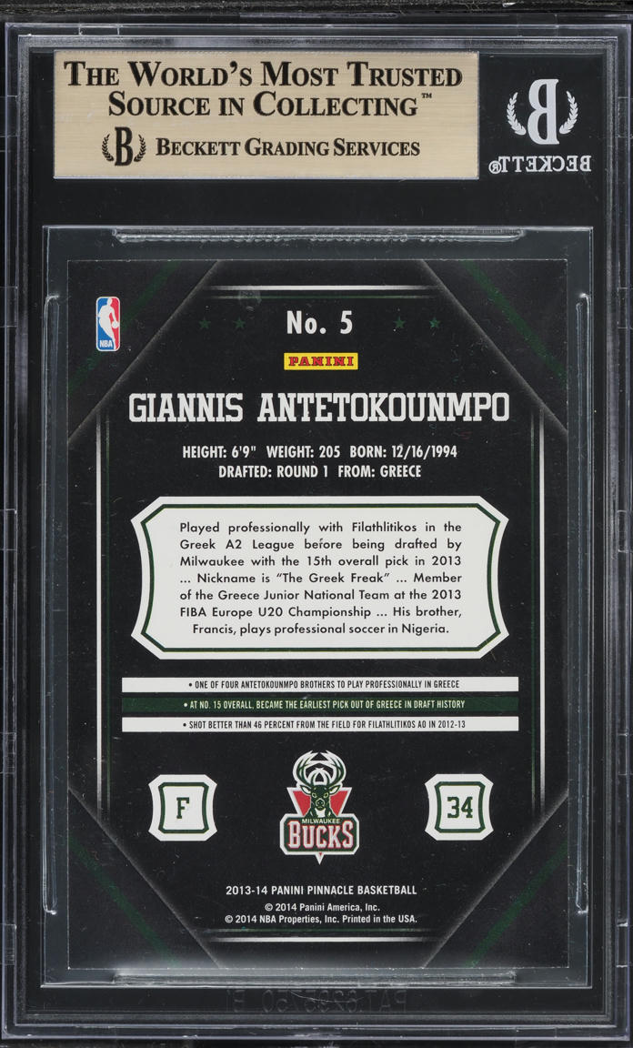 2013 Panini Pinnacle Giannis Antetokounmpo ROOKIE #5 BGS 9.5 GEM MINT