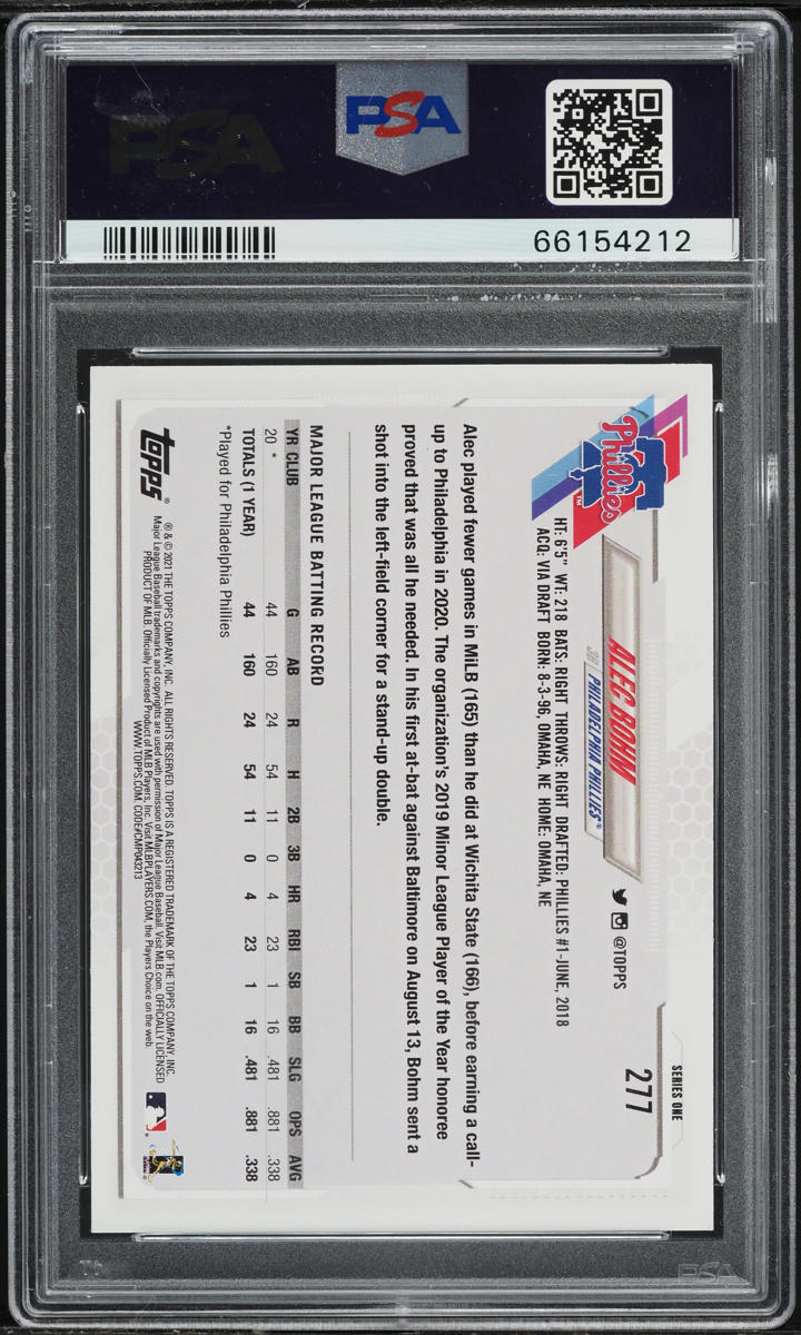 2021 Topps Rainbow Foil Alec Bohm ROOKIE #277 PSA 10 GEM MINT