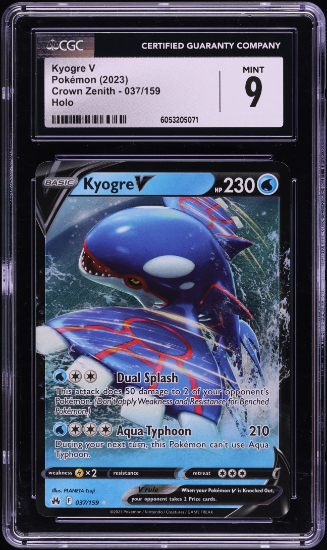 2023 Pokemon Sword & Shield Crown Zenith Holo Kyogre V #37 CGC 9 MINT