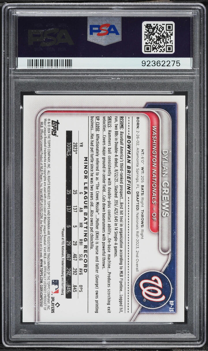 2024 Bowman Paper Dylan Crews PROSPECT #BP-23 PSA 8 NM-MT