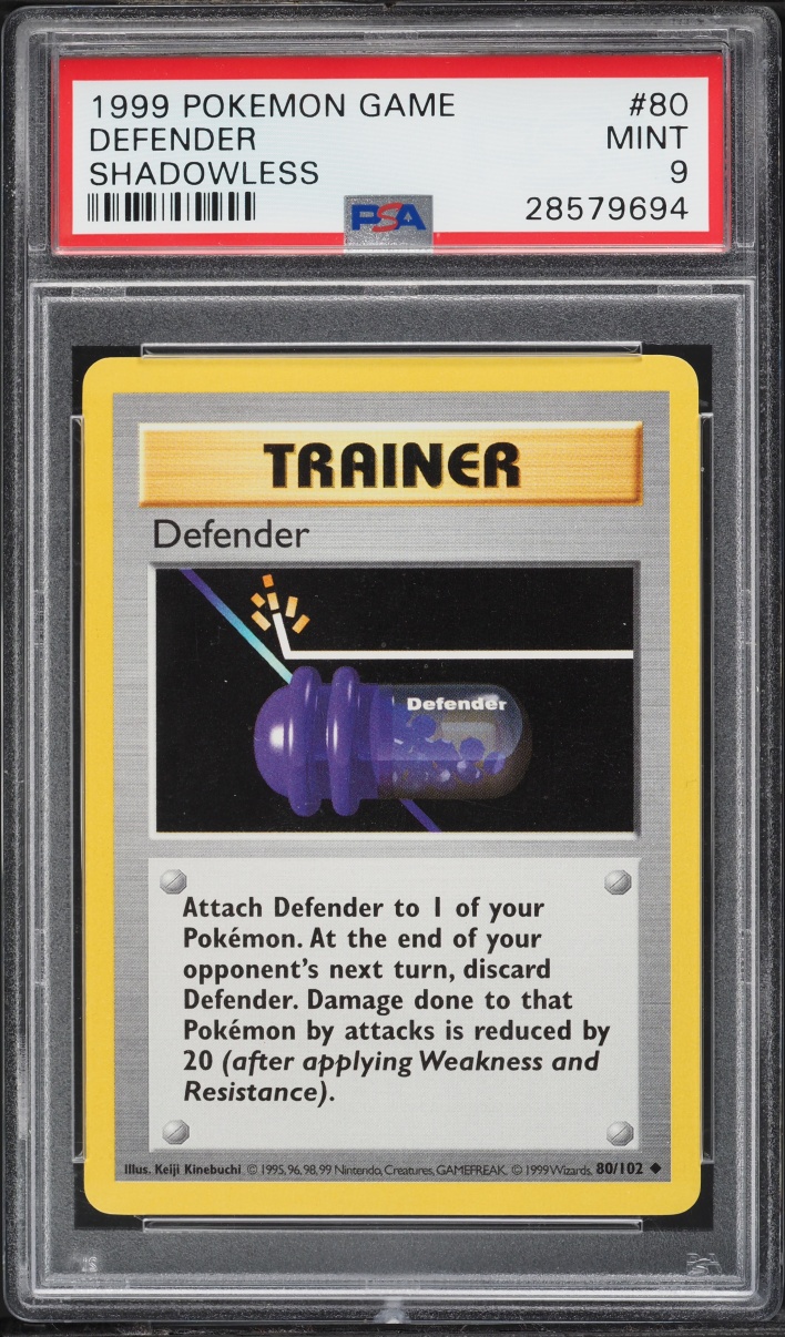 1999 Pokemon Base Set Shadowless Defender #80 PSA 9 MINT
