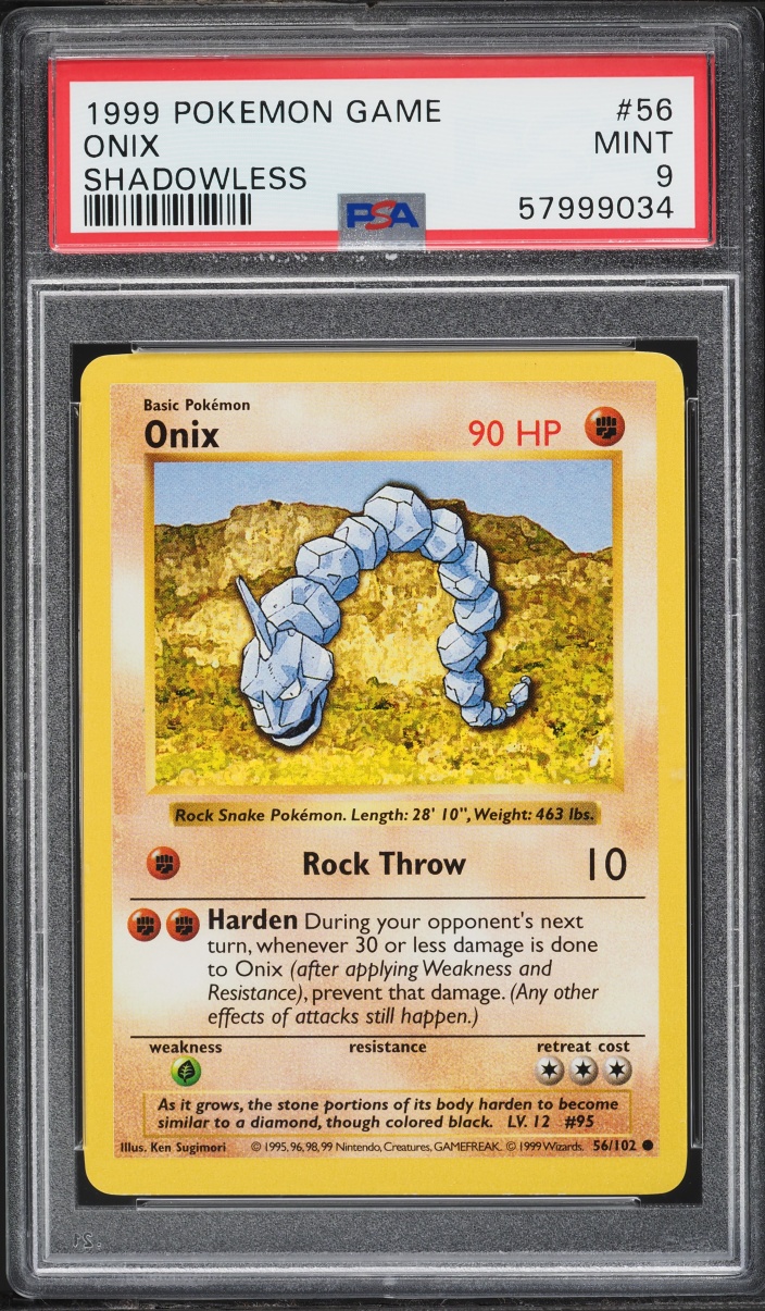 1999 Pokemon Base Set Shadowless Onix #56 PSA 9 MINT
