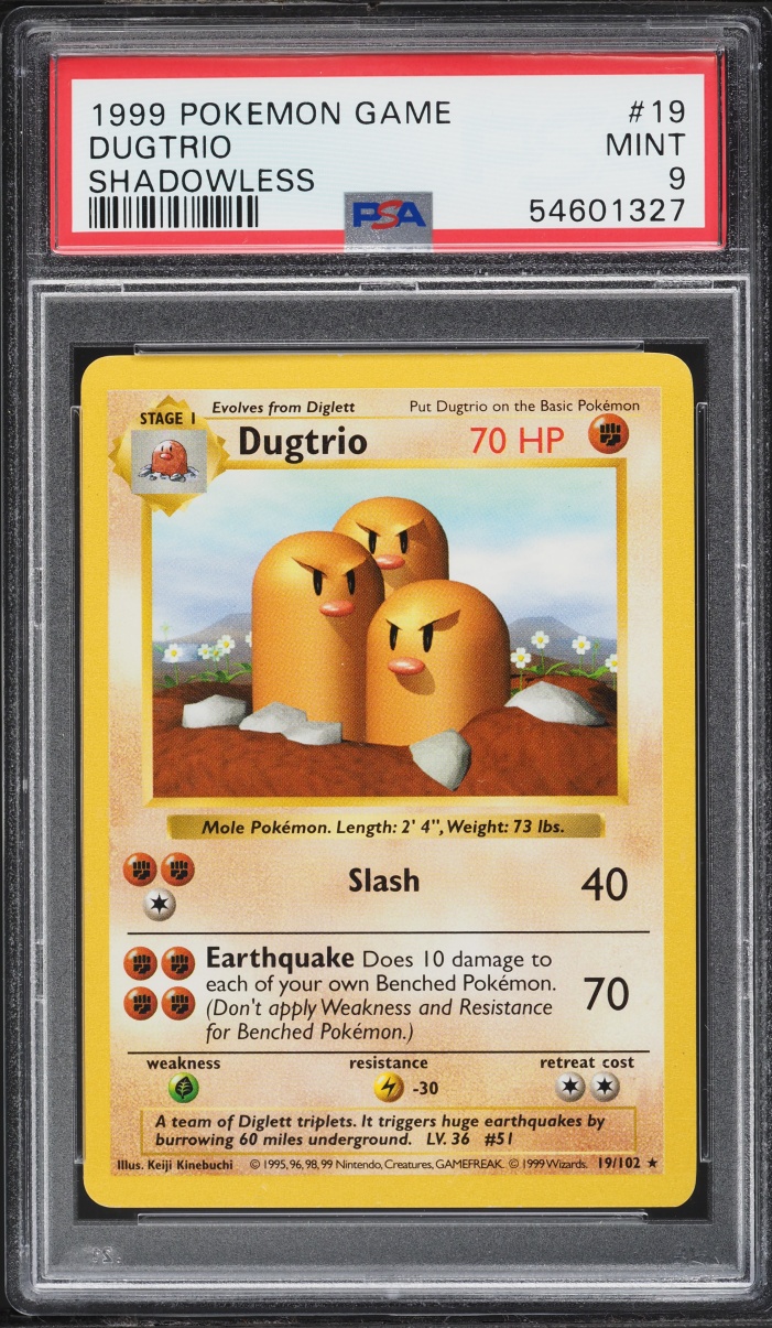 1999 Pokemon Base Set Shadowless Dugtrio #19 PSA 9 MINT