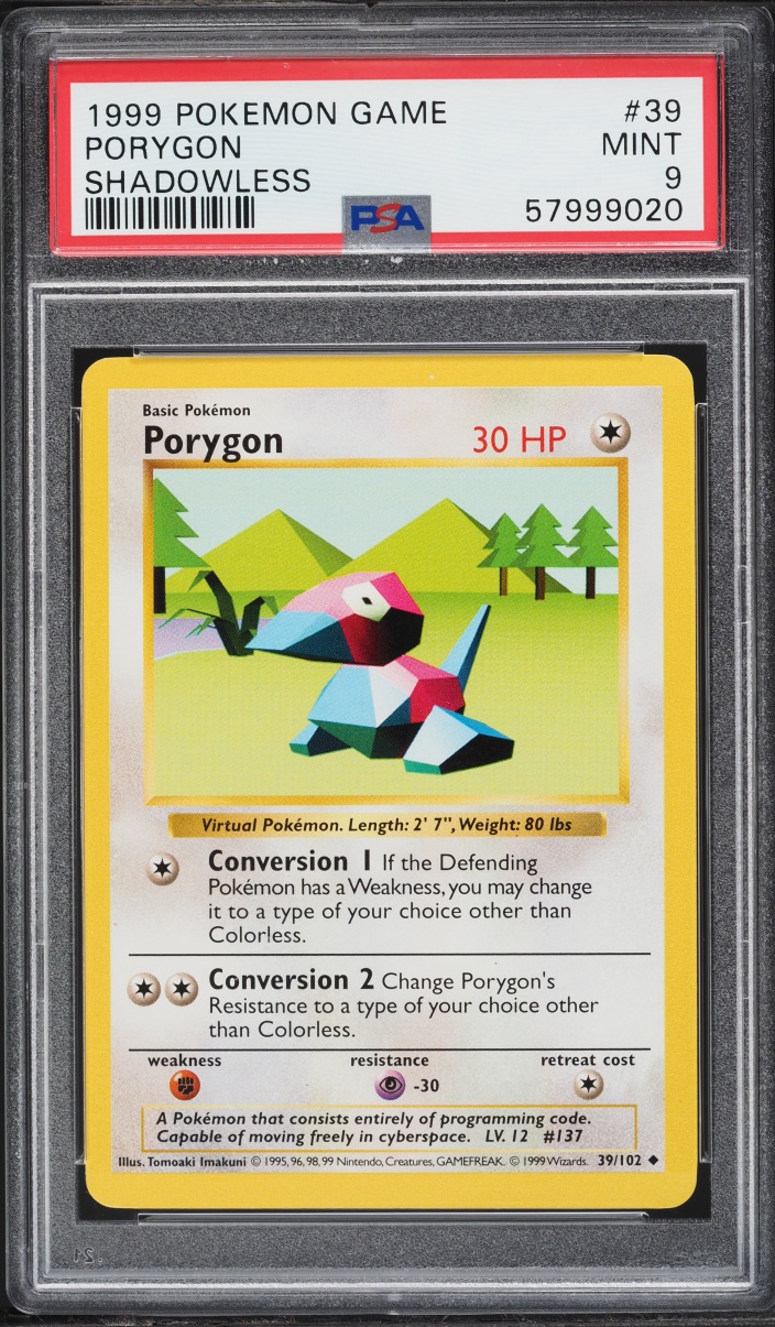1999 Pokemon Base Set Shadowless Porygon #39 PSA 9 MINT