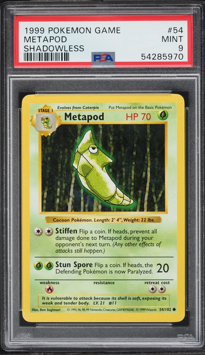 1999 Pokemon Base Set Shadowless Metapod #54 PSA 9 MINT