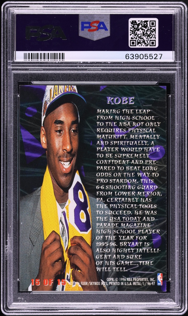 1996 Metal Edge Kobe Bryant ROOKIE #15 PSA 10 GEM MINT - Photo 2