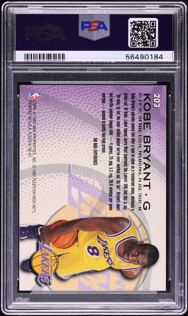 1996 Fleer Basketball Kobe Bryant ROOKIE #203 PSA 10 GEM MINT - Photo 2