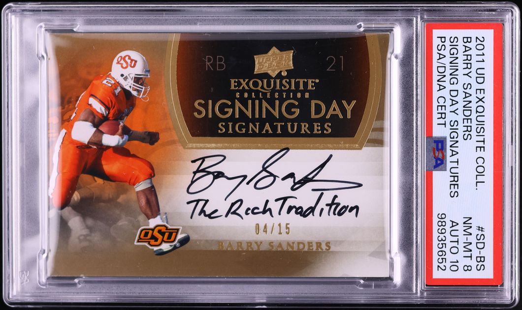 2011 Exquisite Collection Signing Day Barry Sanders AUTO DNA 10 /15 #SD-BS PSA 8 NM-MT - Photo 1