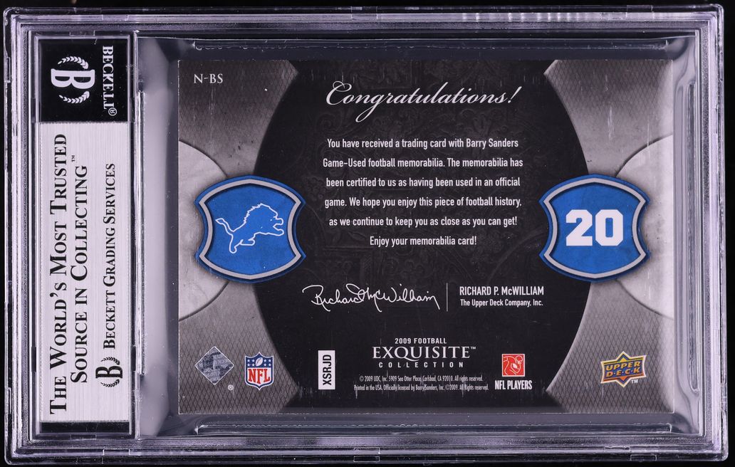 2009 Exquisite Collection Notable Nameplates Barry Sanders PATCH /15 #N-BS BGS 9 MINT - Photo 2