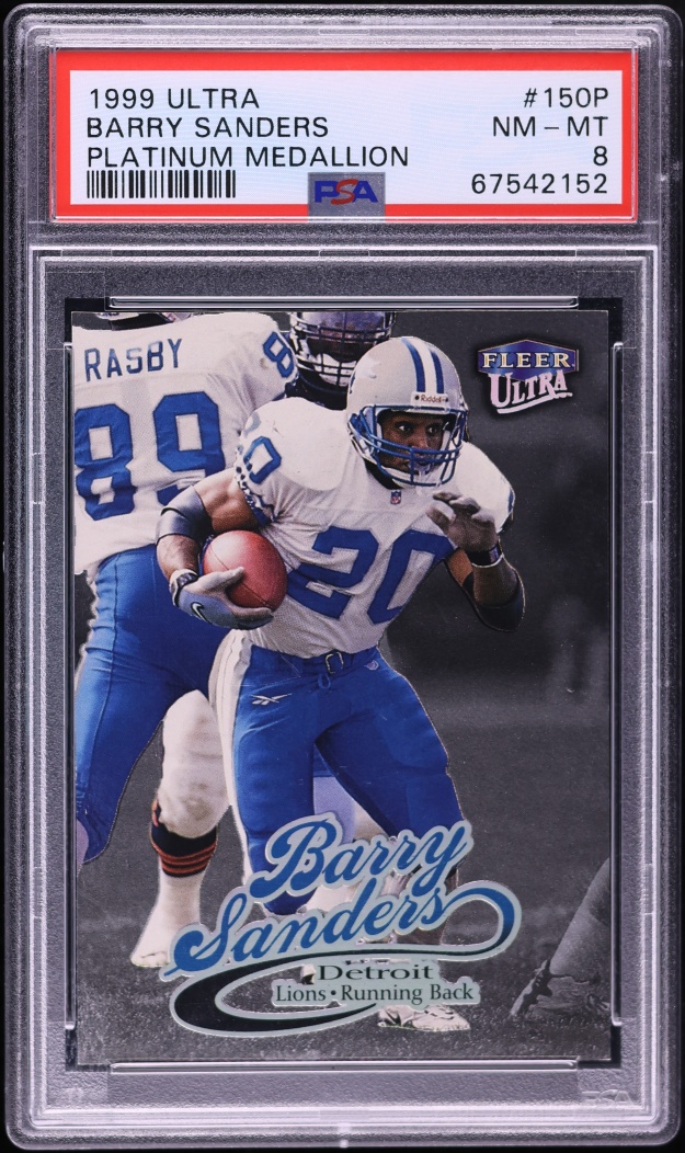 1999 Ultra Platinum Medallion Barry Sanders /99 #150P PSA 8 NM-MT - Photo 1