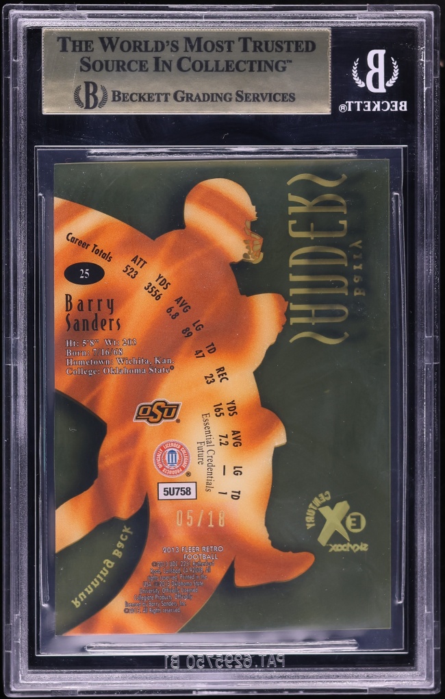 2013 Fleer Retro E-X Century Essential Credentials Future Barry Sanders /18 #25 BGS 9.5 GEM - Photo 2