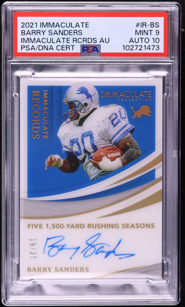 2021 Immaculate Collection Records Barry Sanders AUTO DNA 10 /25 #IR-BS PSA 9 MINT - Photo 1