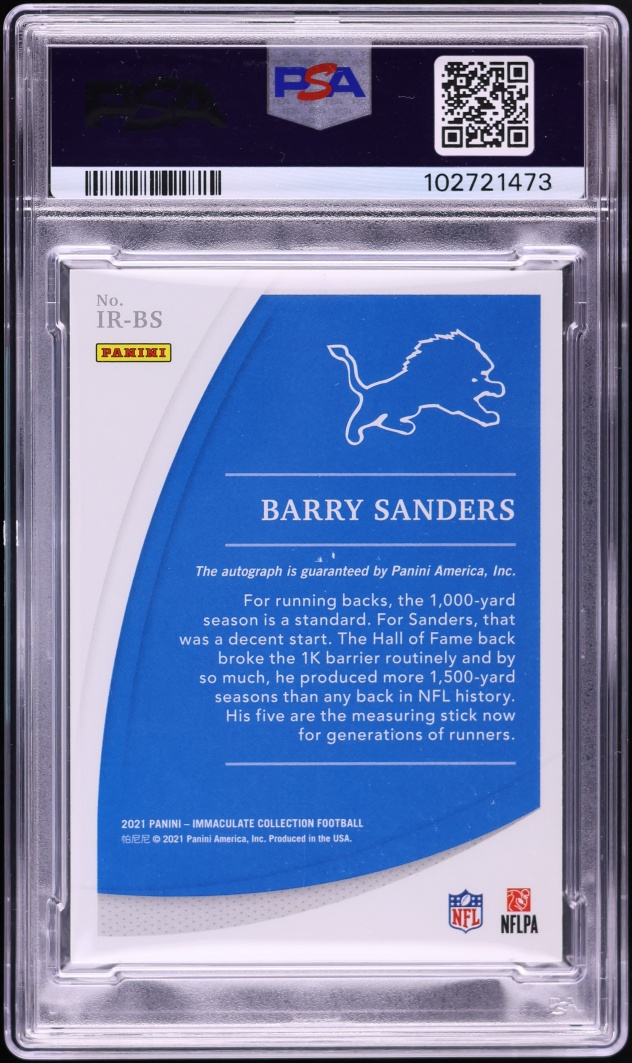 2021 Immaculate Collection Records Barry Sanders AUTO DNA 10 /25 #IR-BS PSA 9 MINT - Photo 2