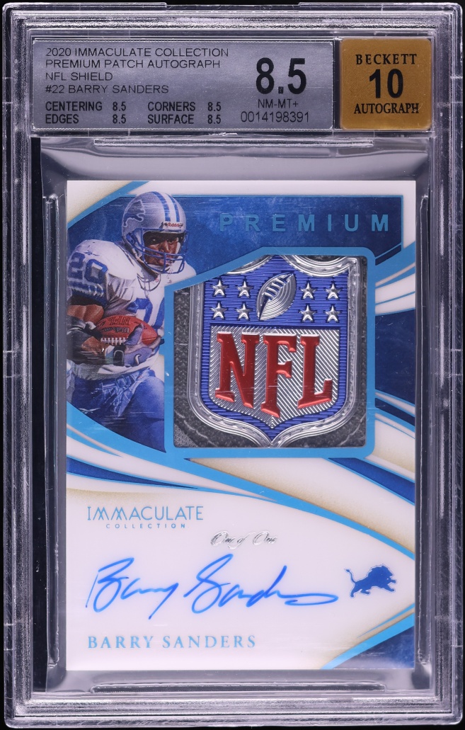 2020 Immaculate Collection Premium Shield Barry Sanders SHIELD PATCH AUTO 1/1 #PPA-BS BGS 8.5 - Photo 1