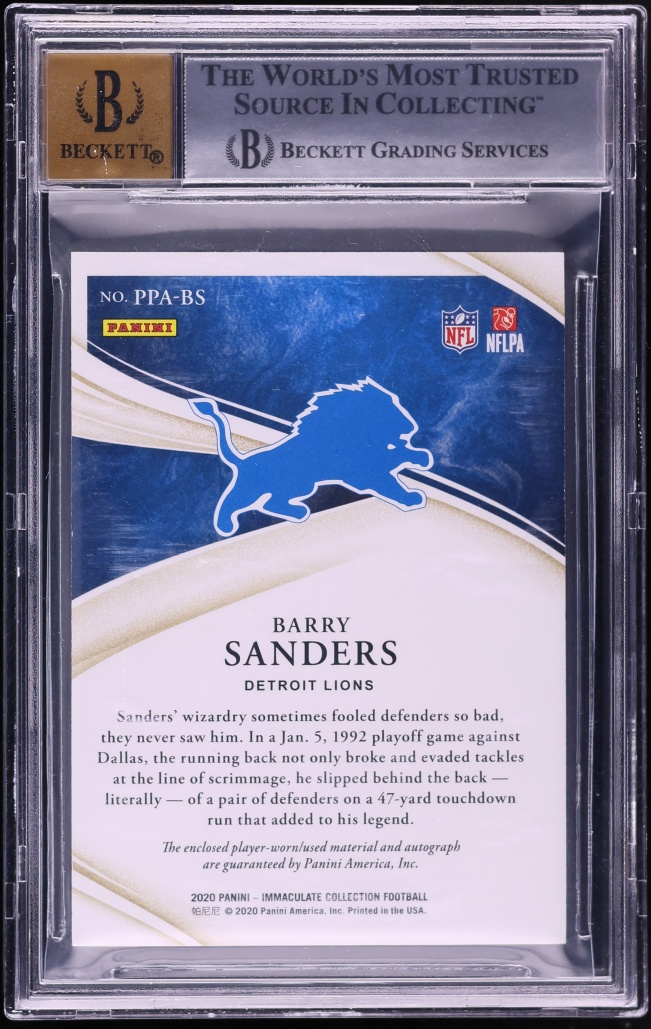 2020 Immaculate Collection Premium Shield Barry Sanders SHIELD PATCH AUTO 1/1 #PPA-BS BGS 8.5 - Photo 2