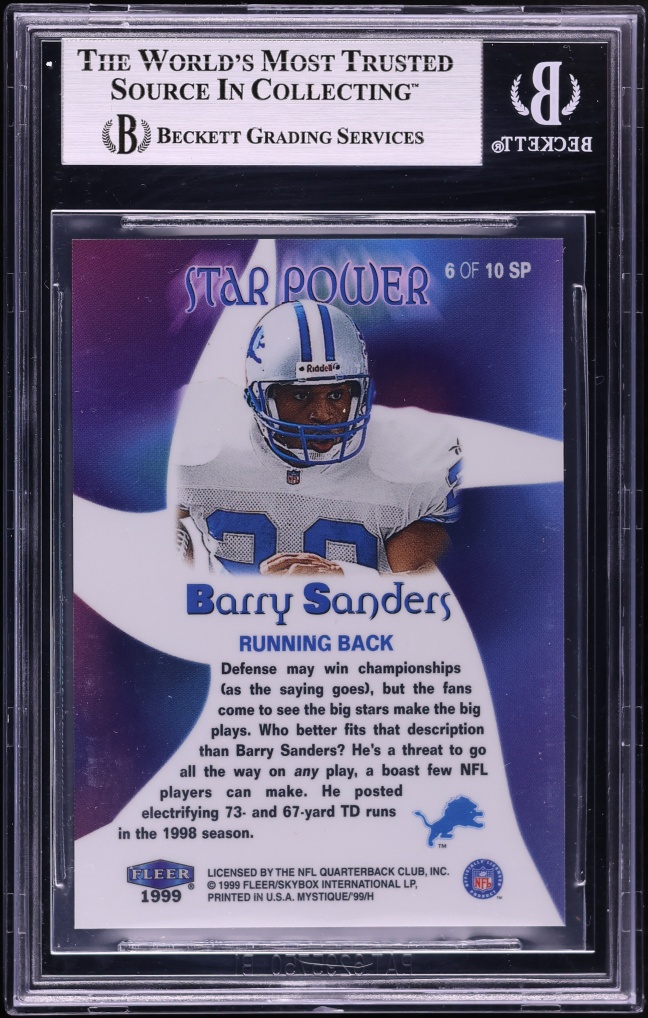 1999 Fleer Mystique Star Power Barry Sanders /100 #6SP BGS 8 NM-MT - Photo 2