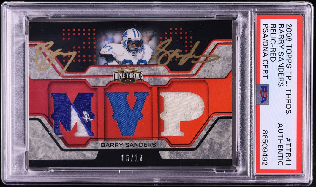 2008 Topps Triple Threads Red Barry Sanders PATCH AUTO /17 #TTR-41 PSA/DNA AUTH - Photo 1