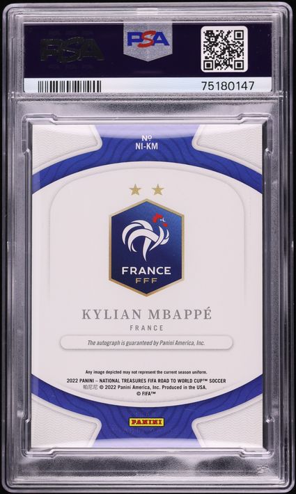2022 National Treasures FIFA WC National Archives Platinum Kylian Mbappe AUTO DNA 10 1/1 PSA 9
