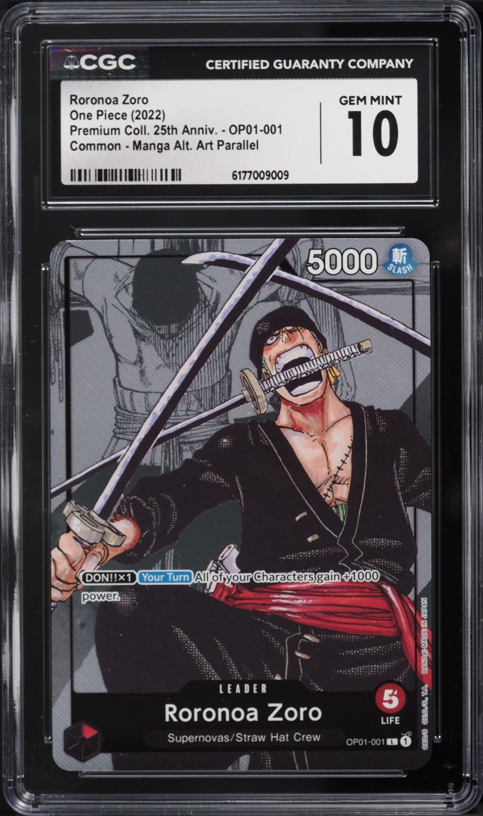 2022 One Piece Premium 25th Anniversary Manga Alt Art Leader Roronoa Zoro #OP01-001 CGC 10 GEM