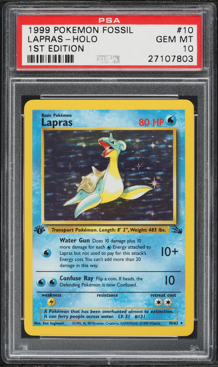1999 Pokemon Fossil 1st Edition Holo Lapras #10 PSA 10 GEM MINT