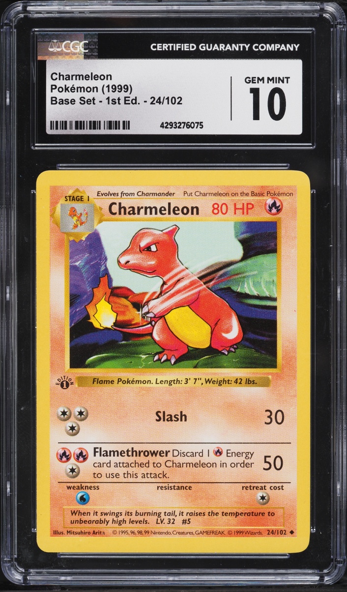 1999 Pokemon Base Set Shadowless 1st Edition Charmeleon #24 CGC 10 GEM MINT