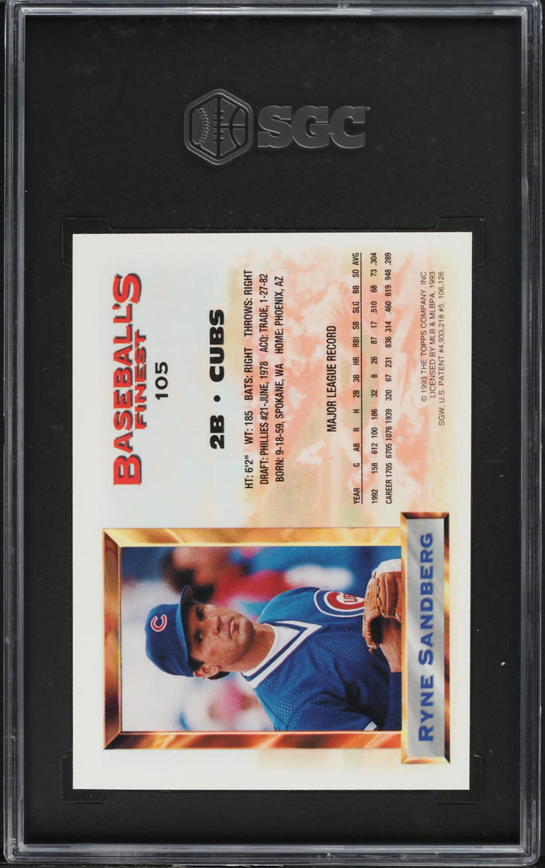 1993 Finest Refractor Ryne Sandberg #105 SGC 9 MINT