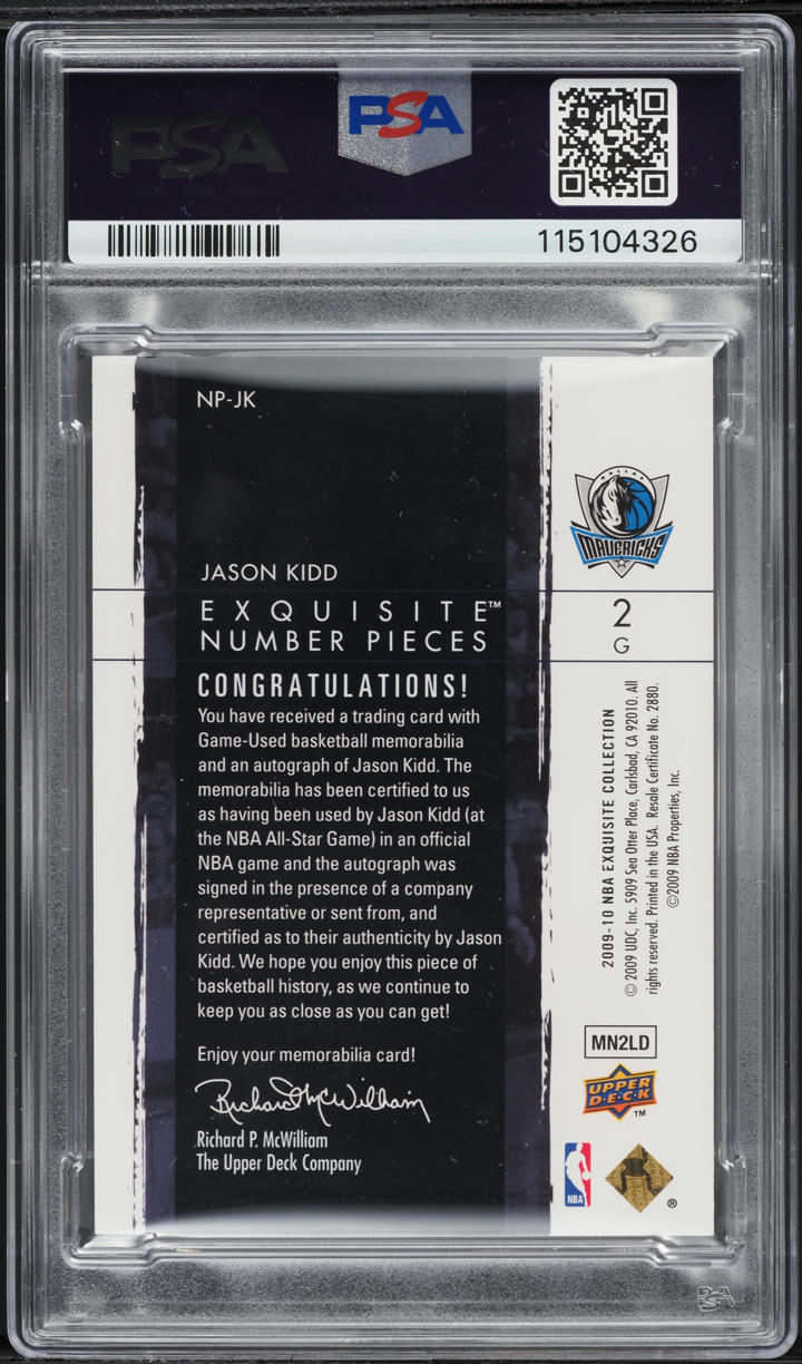 2009 Exquisite Collection Number Jason Kidd PATCH AUTO DNA 10 1/2 PSA AUTH