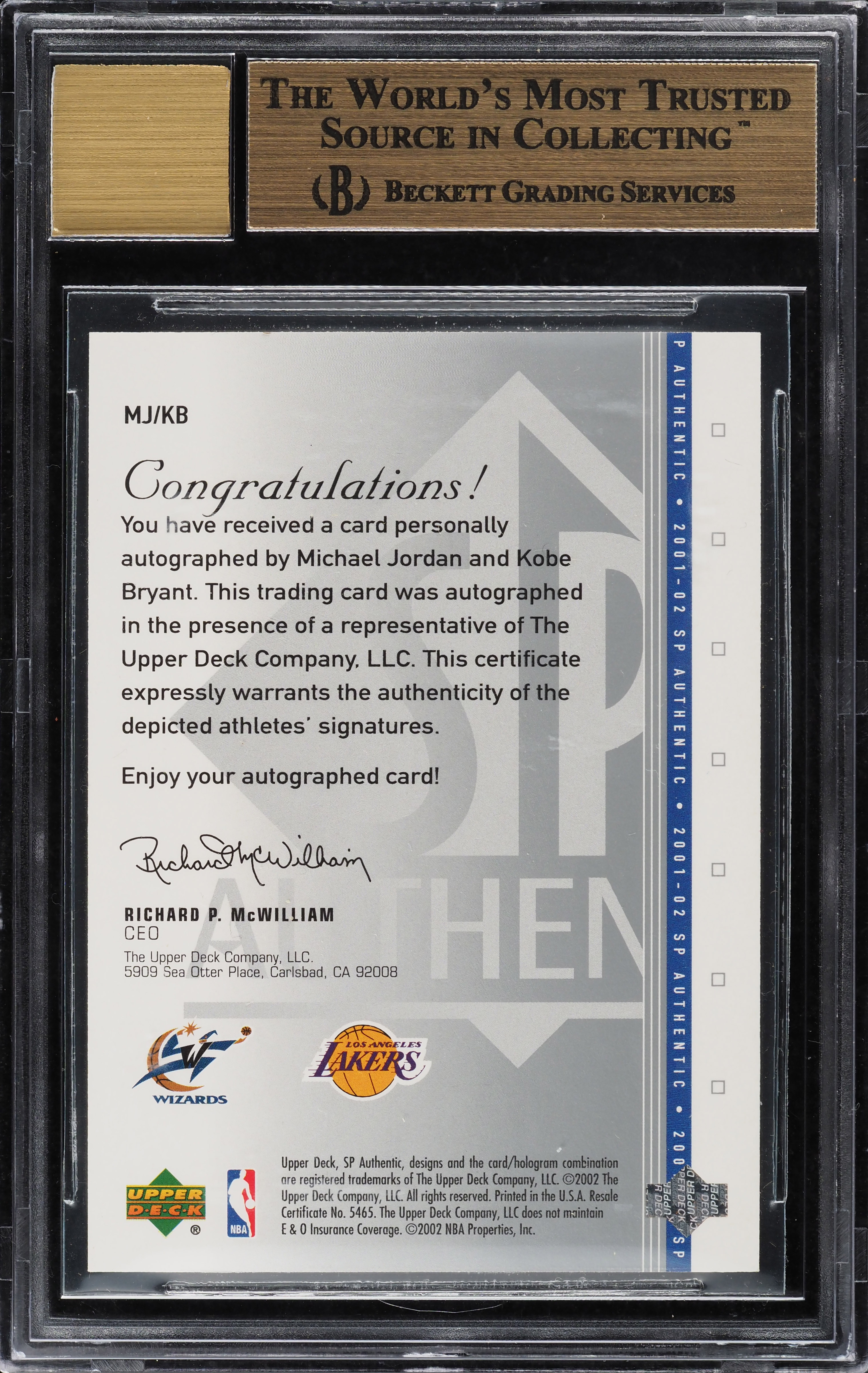 2001 SP Authentic Dual Signatures Michael Jordan & Kobe Bryant