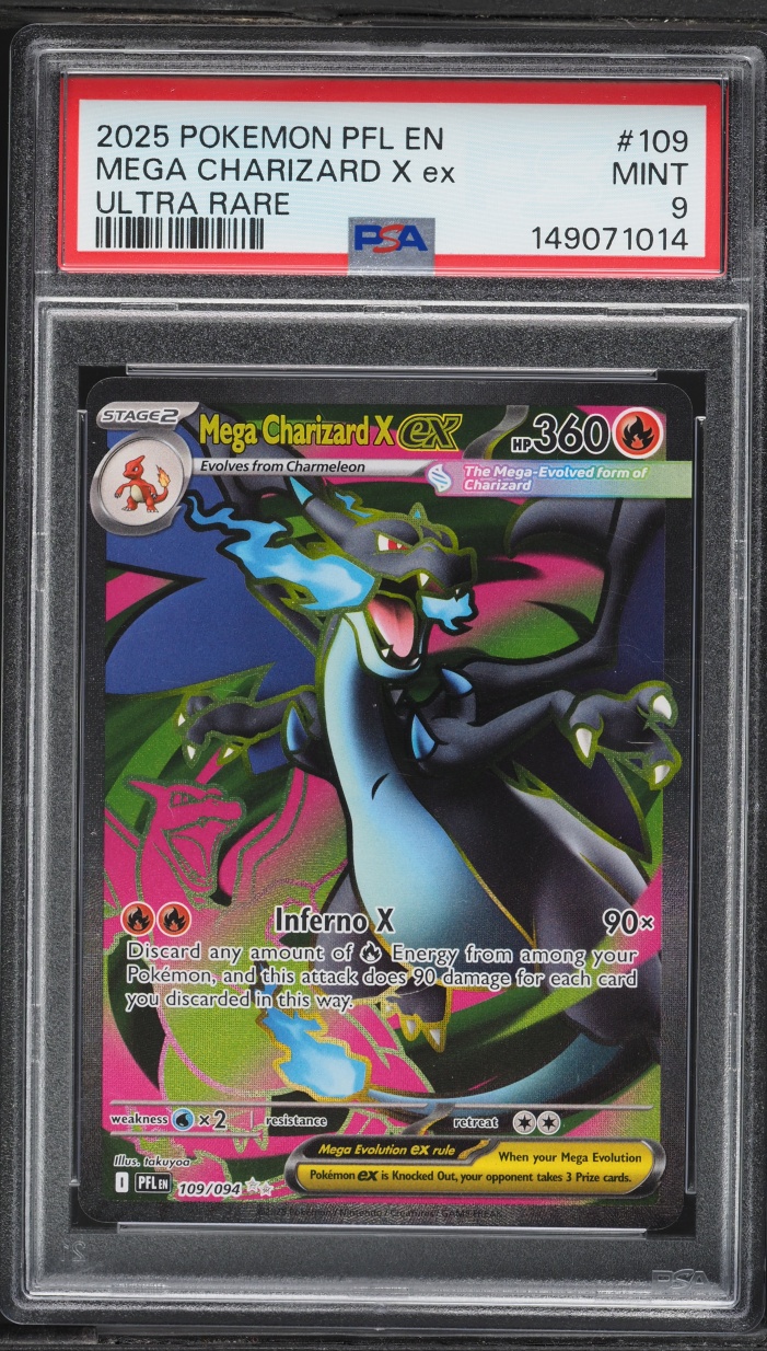 2025 Pokemon Mega Evolution Phantasmal Flames Full Art Mega Charizard X ex #109 PSA 9 MINT