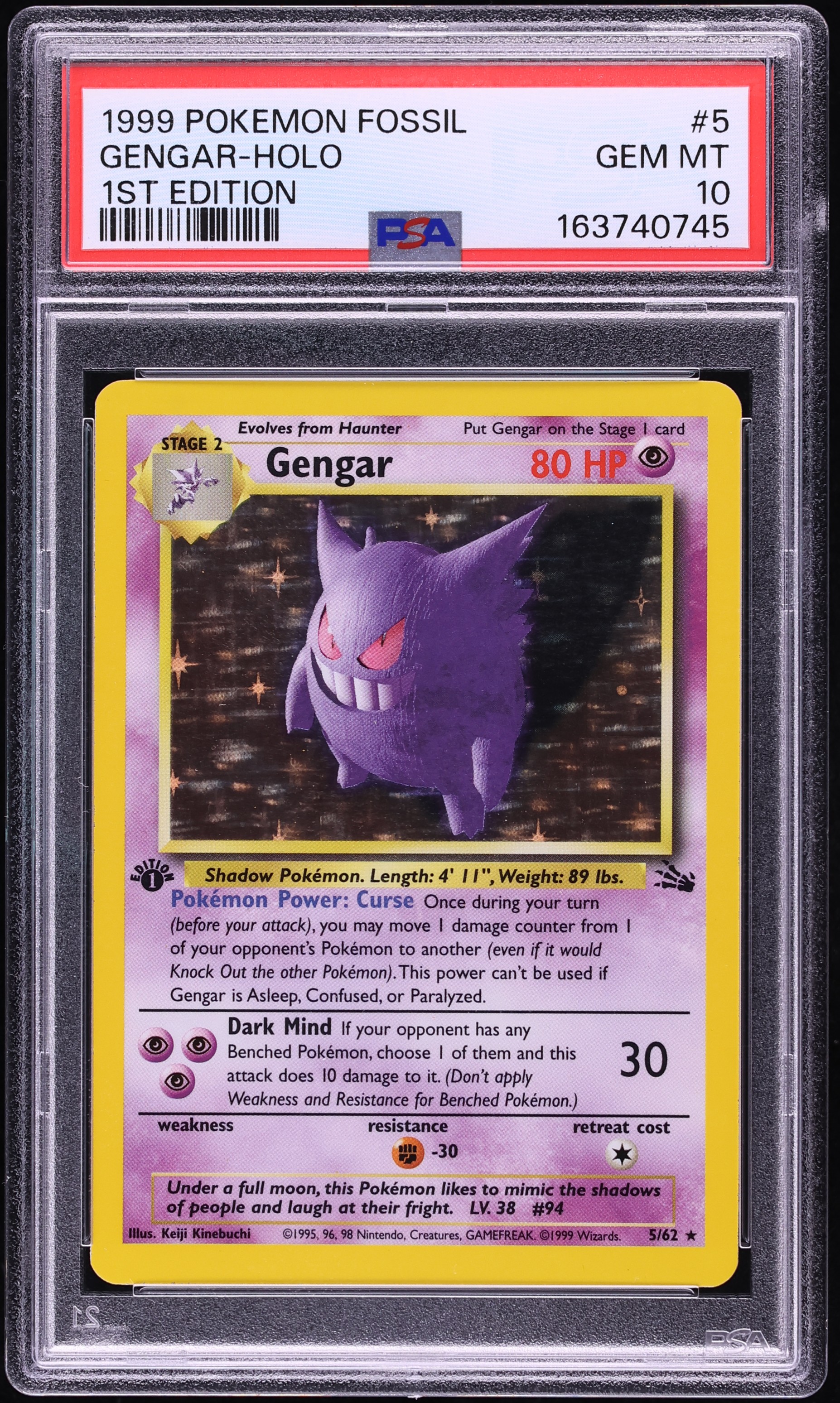 1999 Pokemon Fossil 1st Edition Holo Gengar #5 PSA 10 GEM MINT