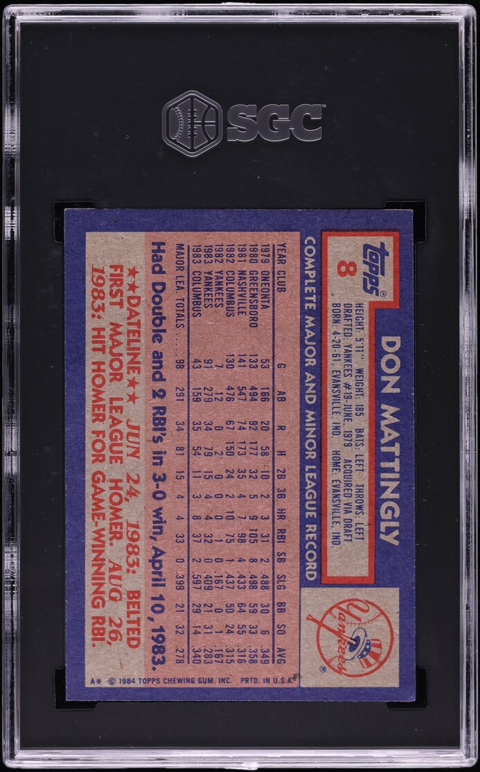 1984 Topps Don Mattingly ROOKIE #8 SGC 6 EXMT