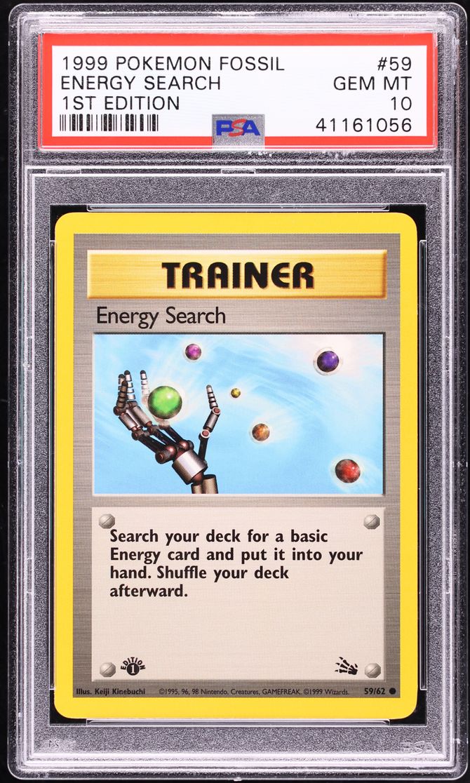 1999 Pokemon Fossil 1st Edition Energy Search #59 PSA 10 GEM MINT