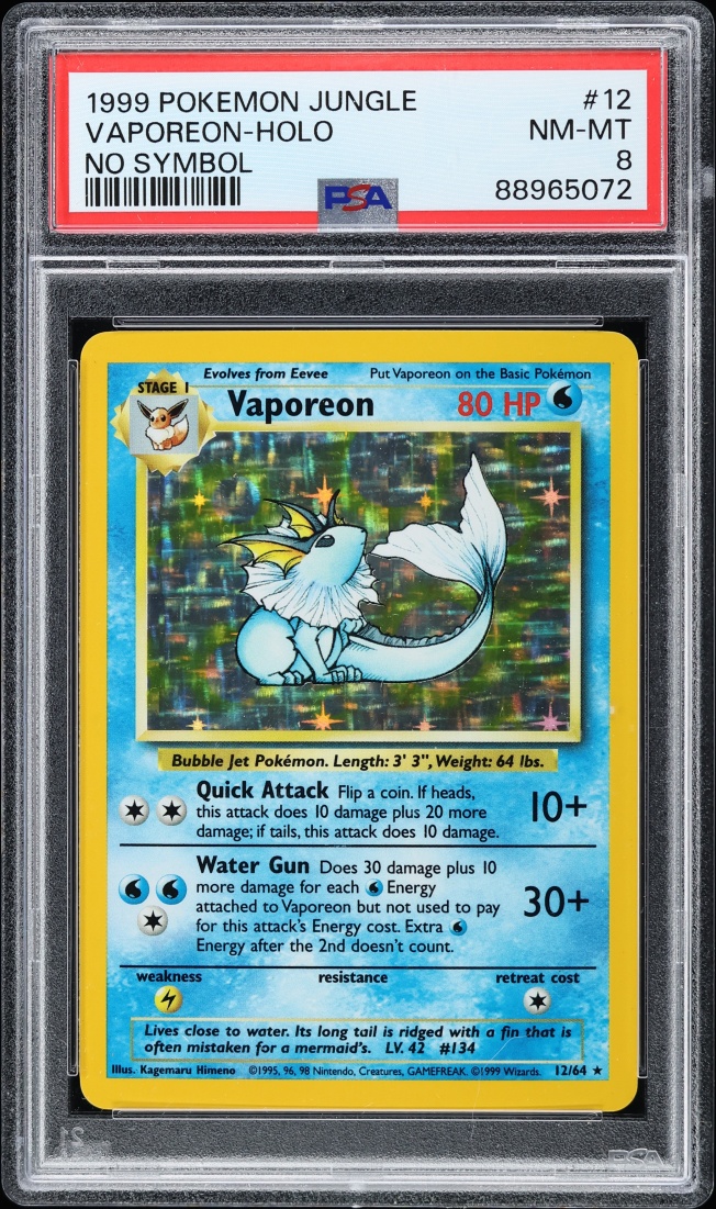 1999 Pokemon Jungle No Set Symbol Holo Vaporeon #12 PSA 8 NM-MT