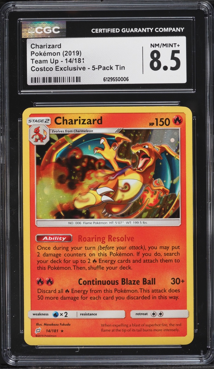 2019 Pokemon Sun & Moon Team Up Costco Exclusive Charizard #14 CGC 8.5 NM-MT+
