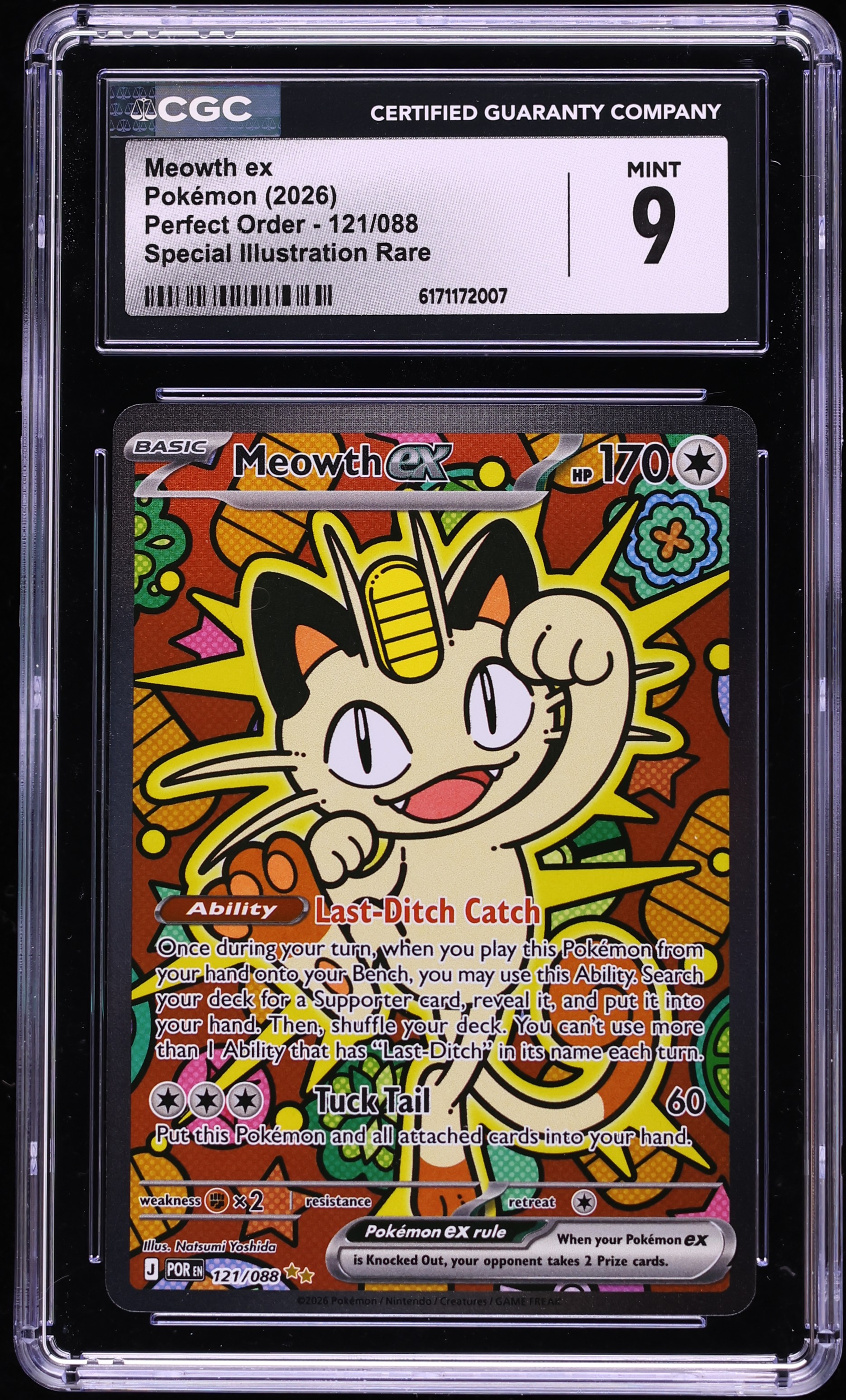 2026 Pokemon Mega Evolution Perfect Order SIR Meowth EX #121 CGC 9 MINT