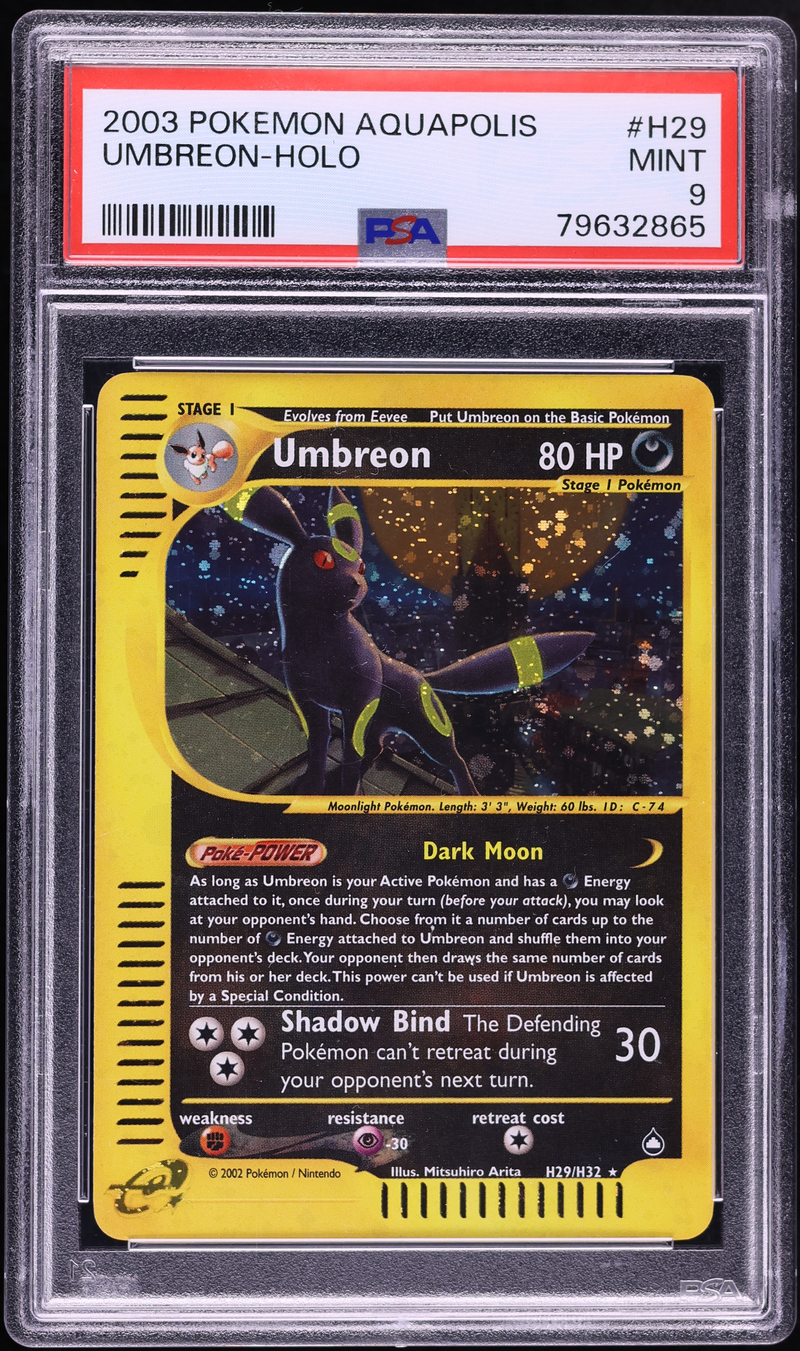 2003 Pokemon Aquapolis Holo Umbreon #H29 PSA 9 MINT
