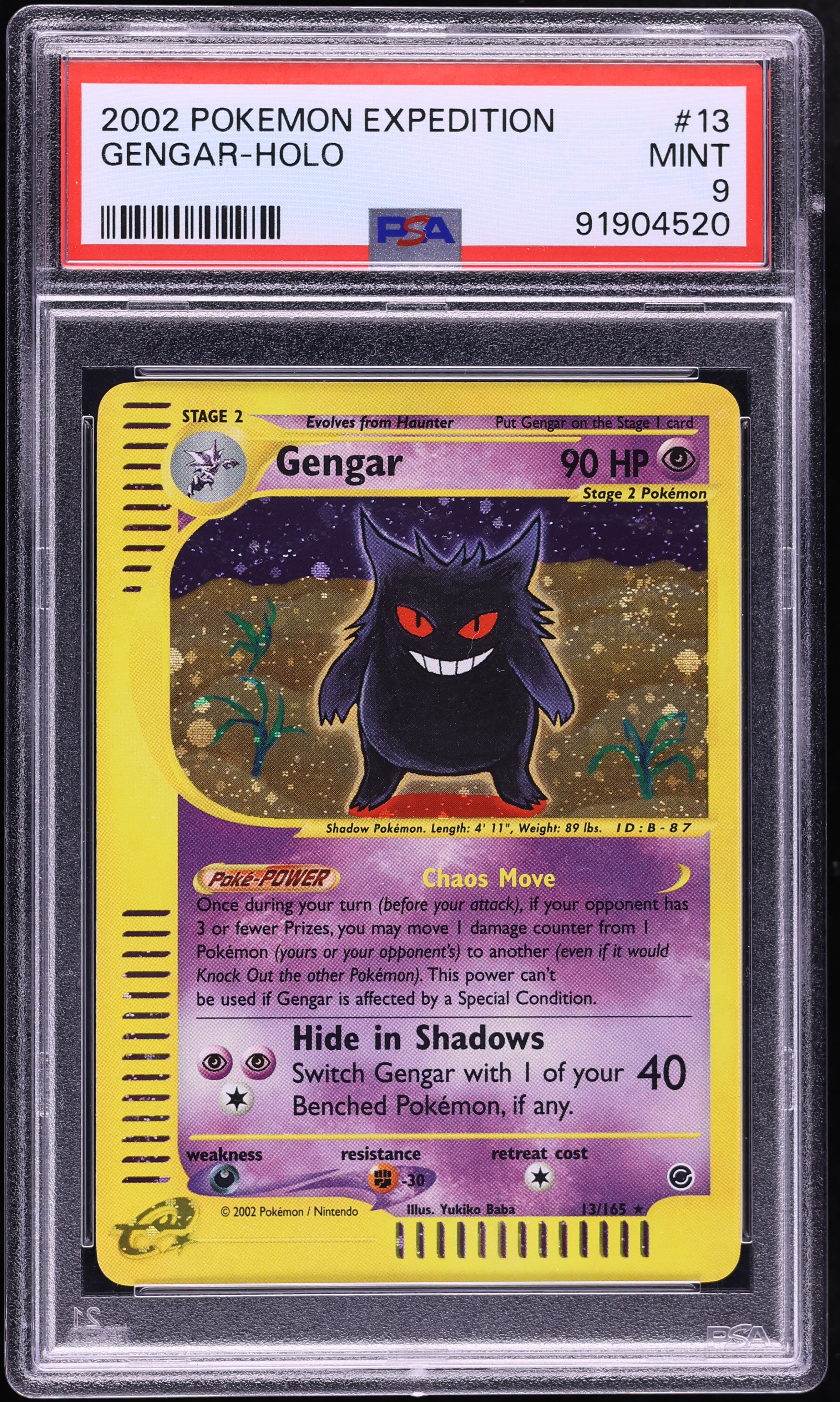 2002 Pokemon Expedition Holo Gengar #13 PSA 9 MINT