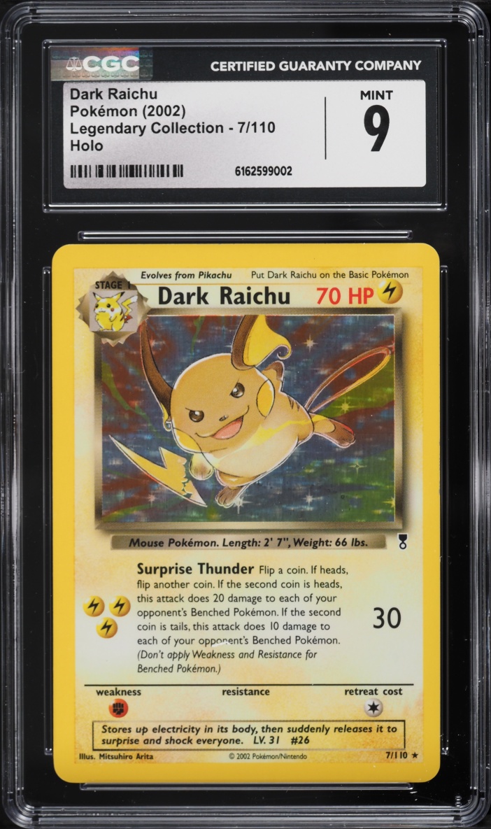 2002 Pokemon Legendary Collection Holo Dark Raichu #7 CGC 9 MINT